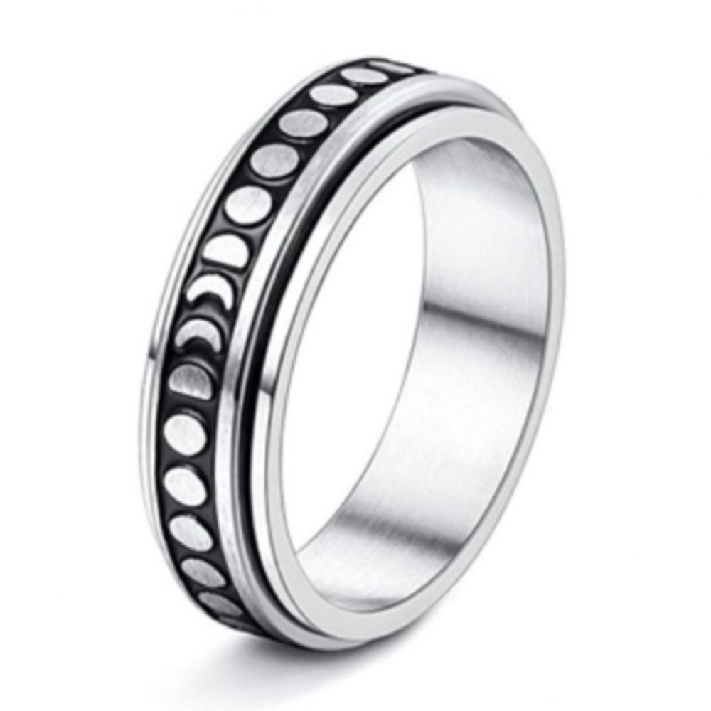 Stainless Steel Moon Phase Spinner Ring - Rotating Band Fidget Ring